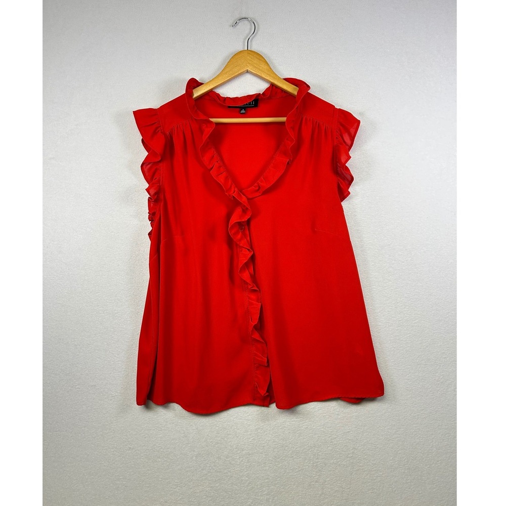 ELOQUII Red Ruffle Neck Sleeveless Button Front Blouse Women's Size 18